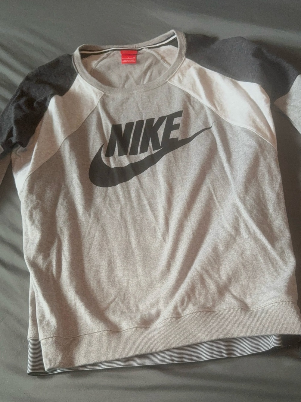 Nike Light Gray and Charcoal Raglan Logo Sweatshirt